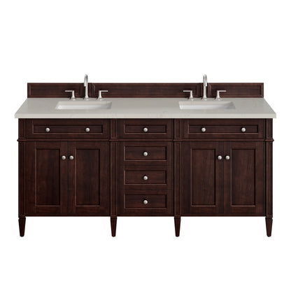 James Martin Vanities Brittany 72" Burnished Mahogany Double Vanity With 3 CM Siberian Silestone Top and FreePower Wireless Charger