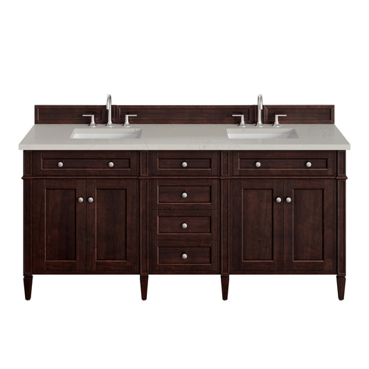 James Martin Vanities Brittany 72" Burnished Mahogany Double Vanity With 3 CM Siberian Silestone Top and FreePower Wireless Charger