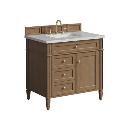 James Martin Vanities Brittany 36" Pecan Single Vanity With 3 CM Ethereal Noctis Silestone Top