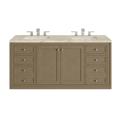 James Martin Vanities Chicago 60" Walnut Whisper Double Vanity With 3 CM Tajnar Eclos Top