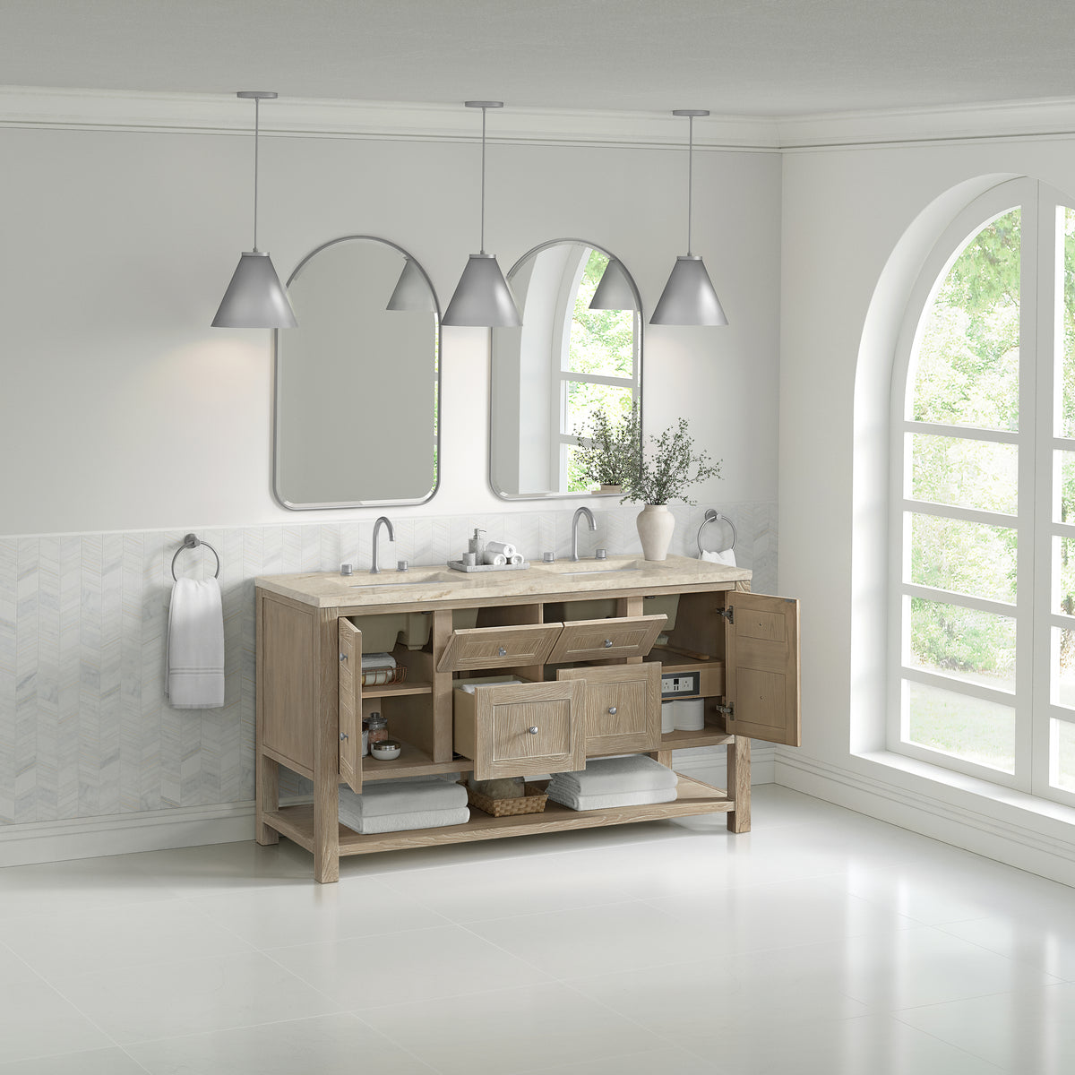 James Martin Vanities Breckenridge 60" Whitewashed Oak Double Vanity With 3cm Tajnar Eclos Top