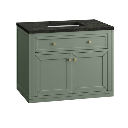James Martin Vanities Chicago 36" Smokey Celadon Single Vanity With 3 CM Phantome Eclos Top