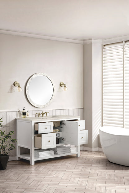 James Martin Vanities Breckenridge 48" Bright White Single Vanity With 3cm Siberian Silestone Top and FreePower Wireless Charger