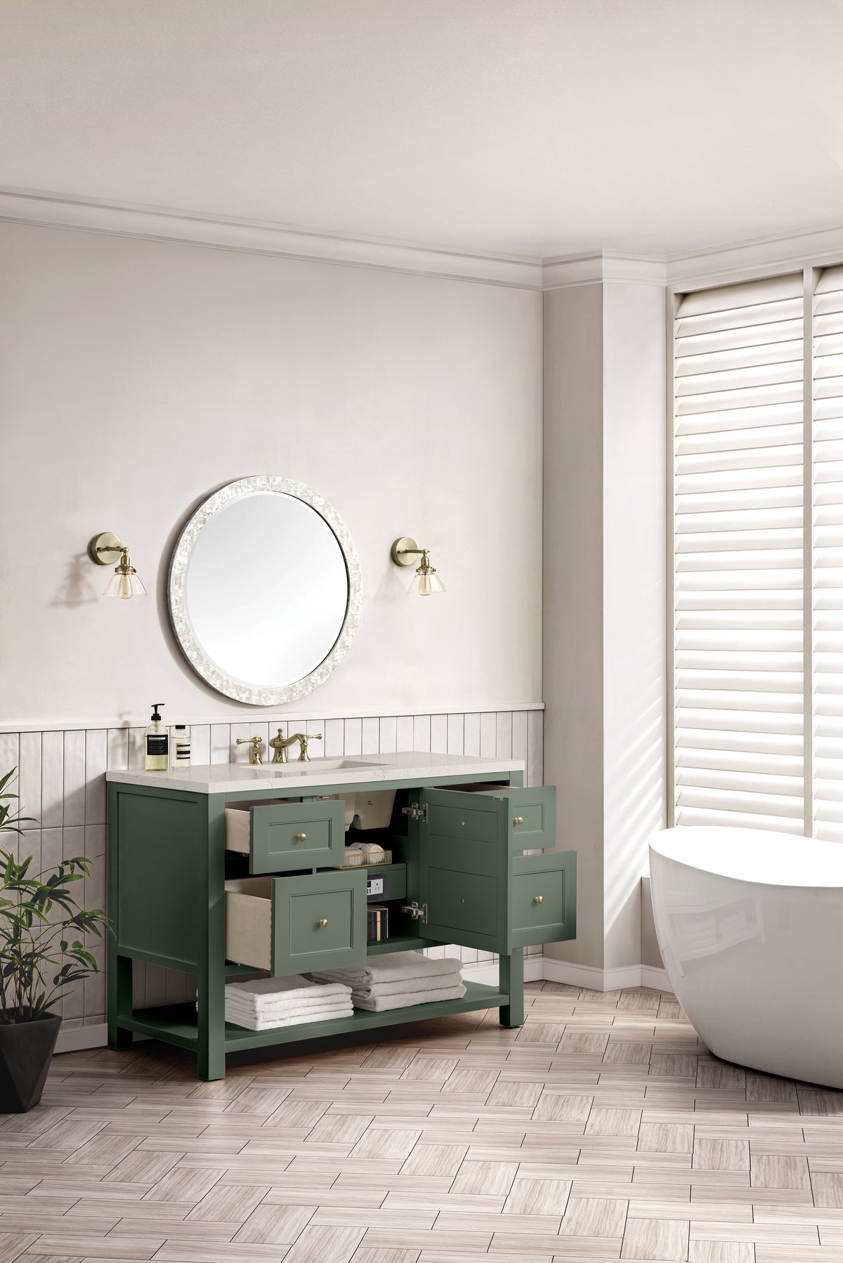 James Martin Vanities Breckenridge 48" Smokey Celadon Single Vanity With 3cm Siberian Silestone Top and FreePower Wireless Charger