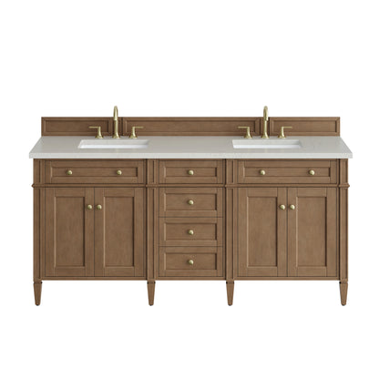 James Martin Vanities Brittany 72" Pecan Double Vanity With 3 CM Siberian Silestone Top