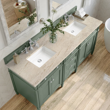 James Martin Vanities Brittany 72" Smokey Celadon Double Vanity With 3 CM Tajnar Eclos Top