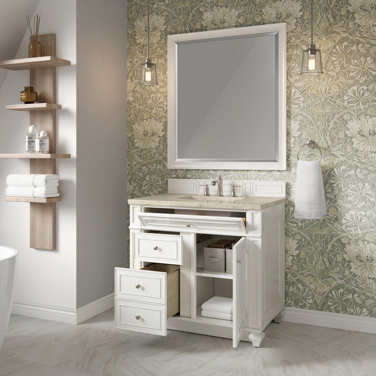James Martin Vanities Bristol 36" Bright White Single Vanity With 3 CM Tajnar Eclos Top