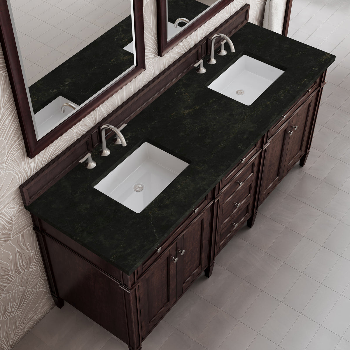 James Martin Vanities Brittany 72" Burnished Mahogany Double Vanity With 3 CM Phantome Eclos Top