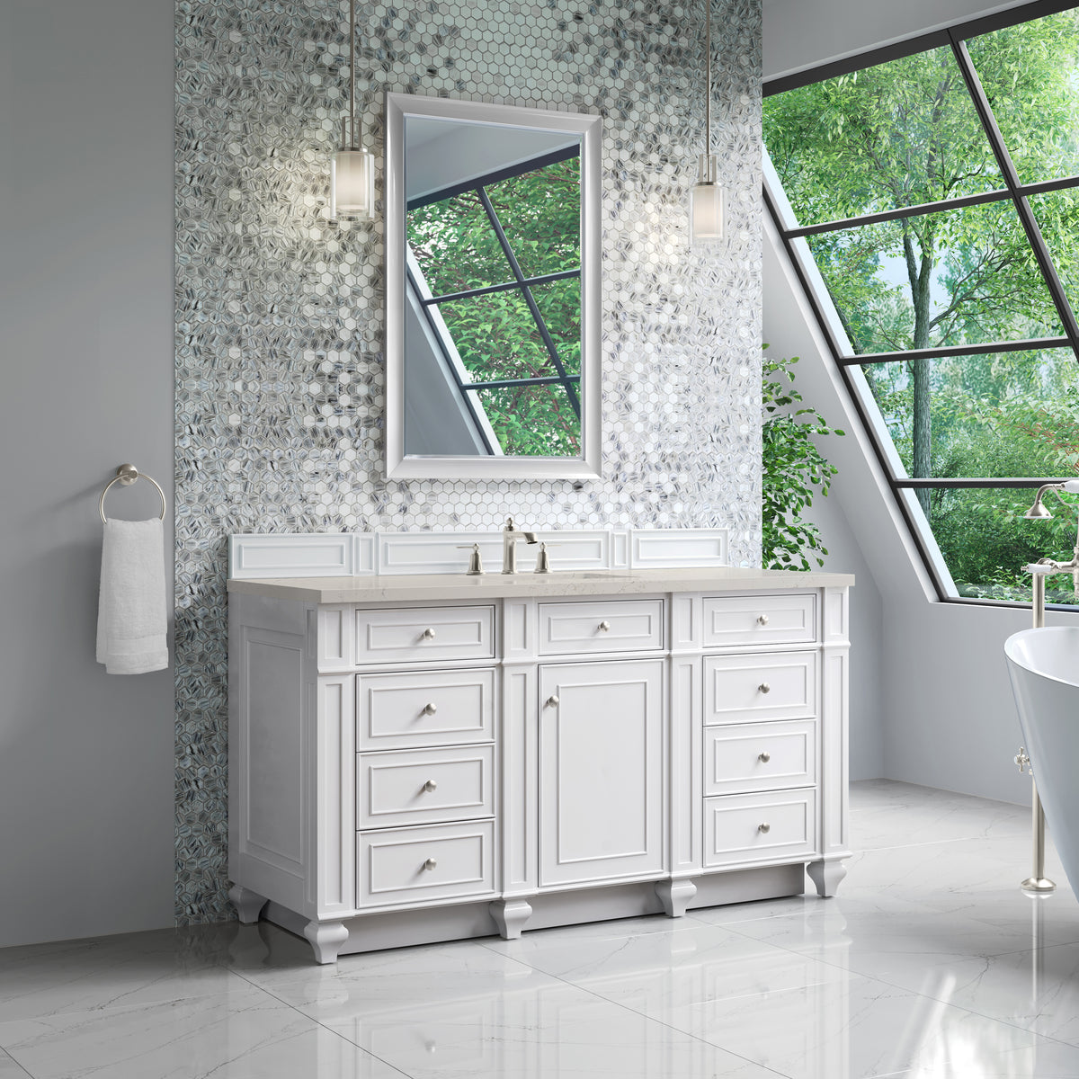 James Martin Vanities Bristol 60" Bright White Single Vanity With 3 CM Siberian Silestone Top