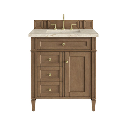 James Martin Vanities Brittany 30" Pecan Single Vanity With 3 CM Tajnar Eclos Top