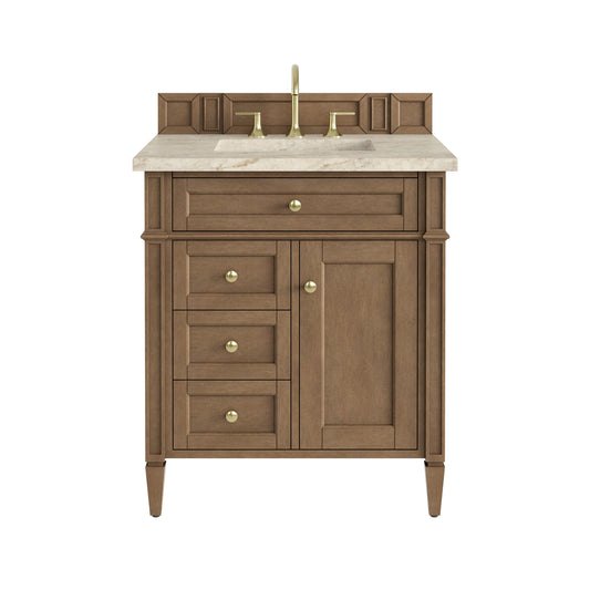 James Martin Vanities Brittany 30" Pecan Single Vanity With 3 CM Tajnar Eclos Top