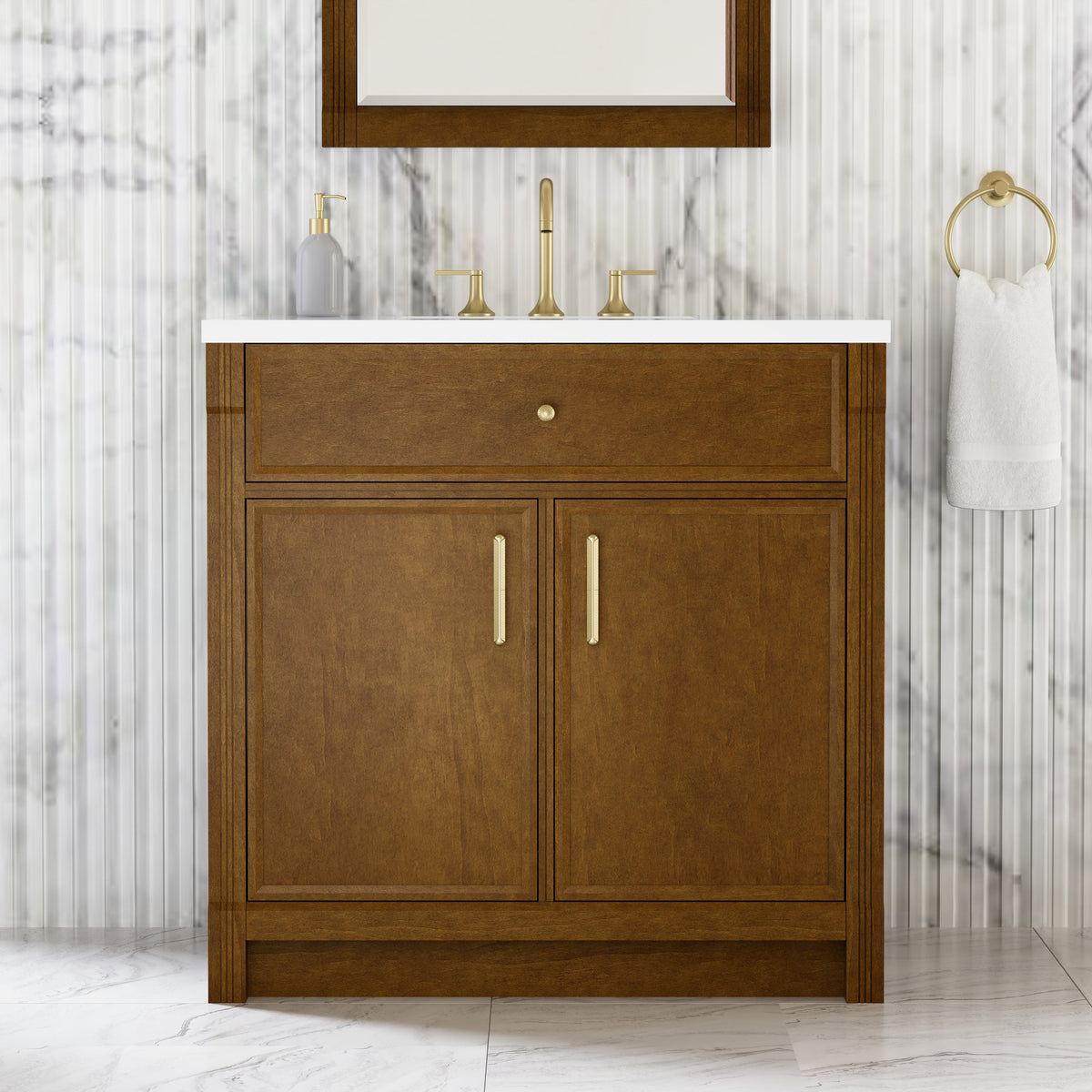 James Martin Vanities Bellshire 36" Honey Oak Single Vanity With 3 CM White Zeus Silestone Top