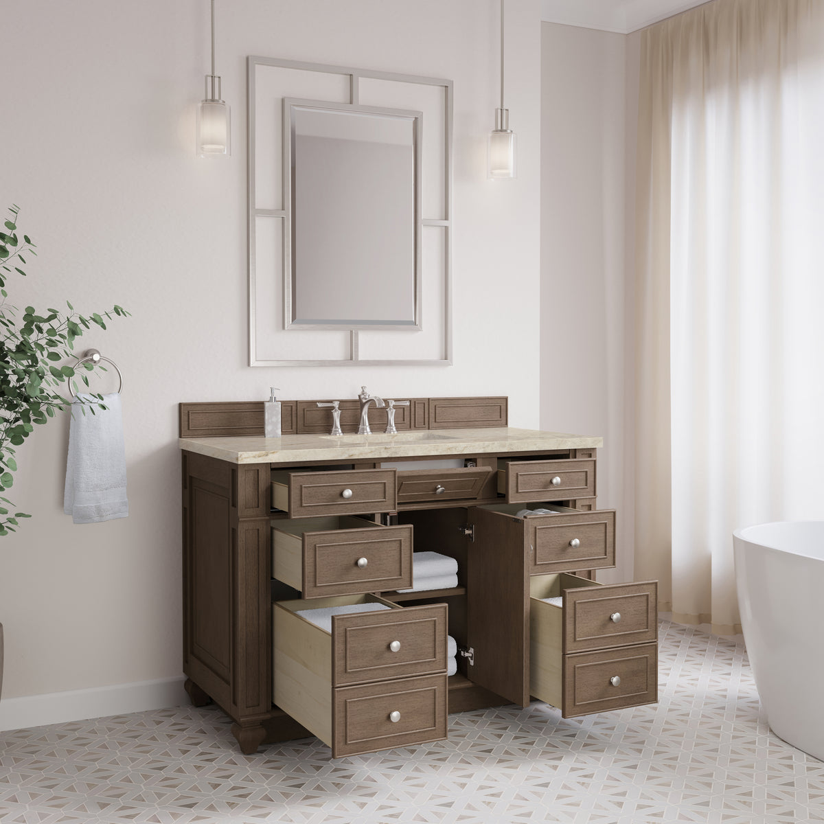 James Martin Vanities Bristol 48" Whitewashed Walnut Single Vanity With 3 CM Tajnar Eclos Top