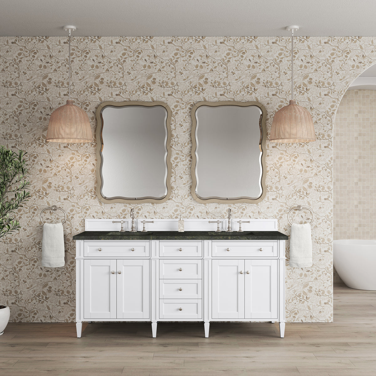 James Martin Vanities Brittany 72" Bright White Double Vanity With 3 CM Phantome Eclos Top
