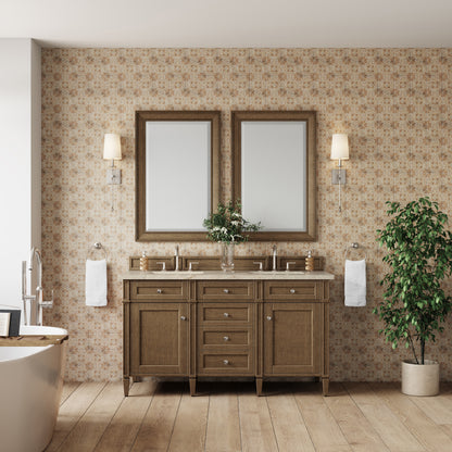 James Martin Vanities Brittany 60" Saddle Brown Double Vanity With 3 CM Tajnar Eclos Top