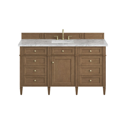 James Martin Vanities Brittany 60" Pecan Single Vanity With 3 CM Carrara Marble Top