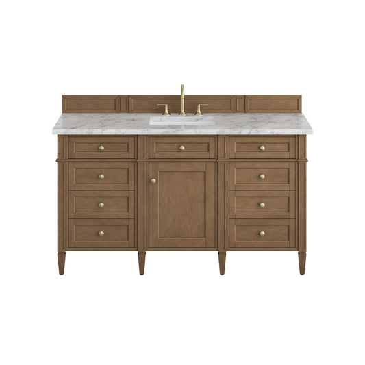 James Martin Vanities Brittany 60" Pecan Single Vanity With 3 CM Carrara Marble Top