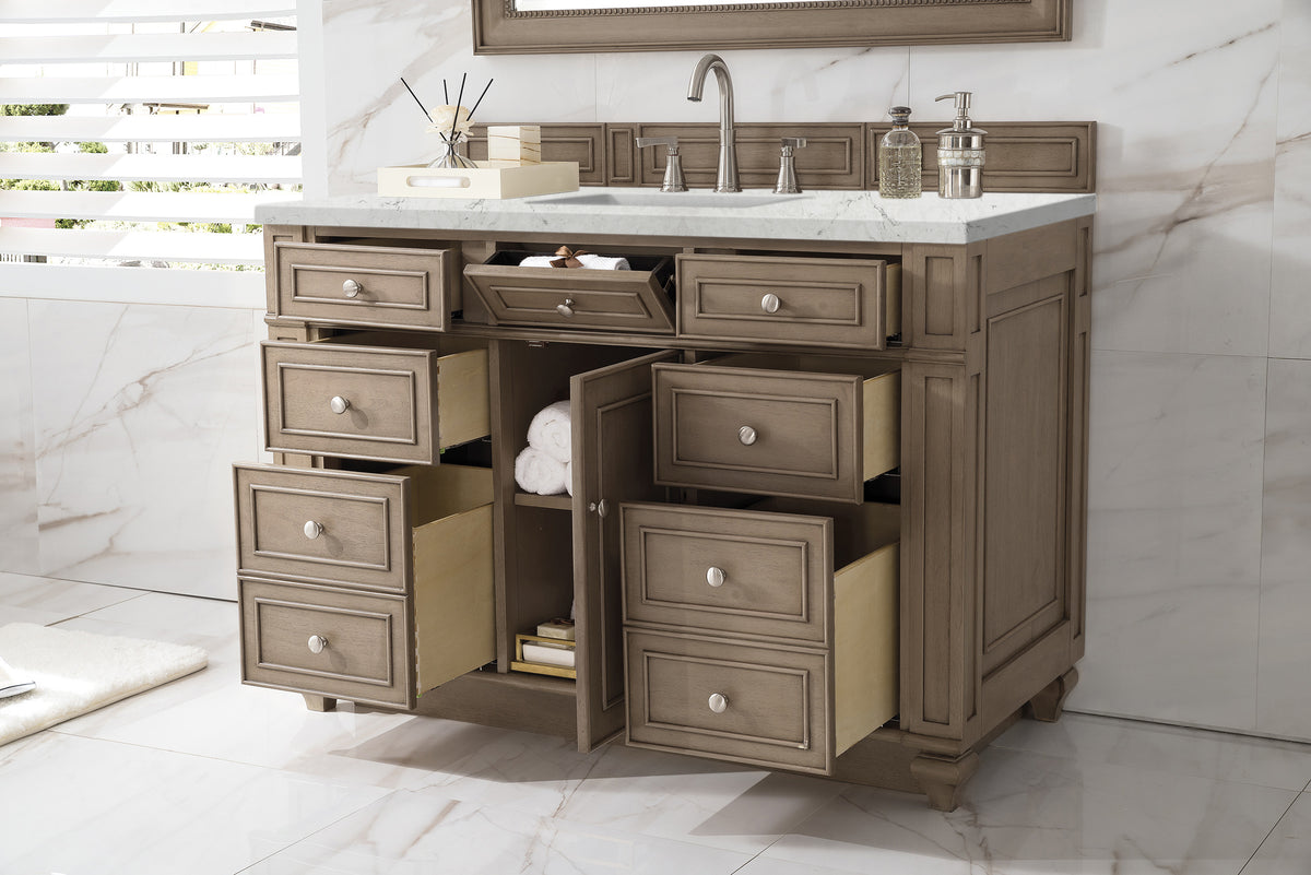 James Martin Vanities Bristol 48" Whitewashed Walnut Single Vanity With 3 CM Eternal Jasmine Pearl Silestone Top and FreePower Wireless Charger