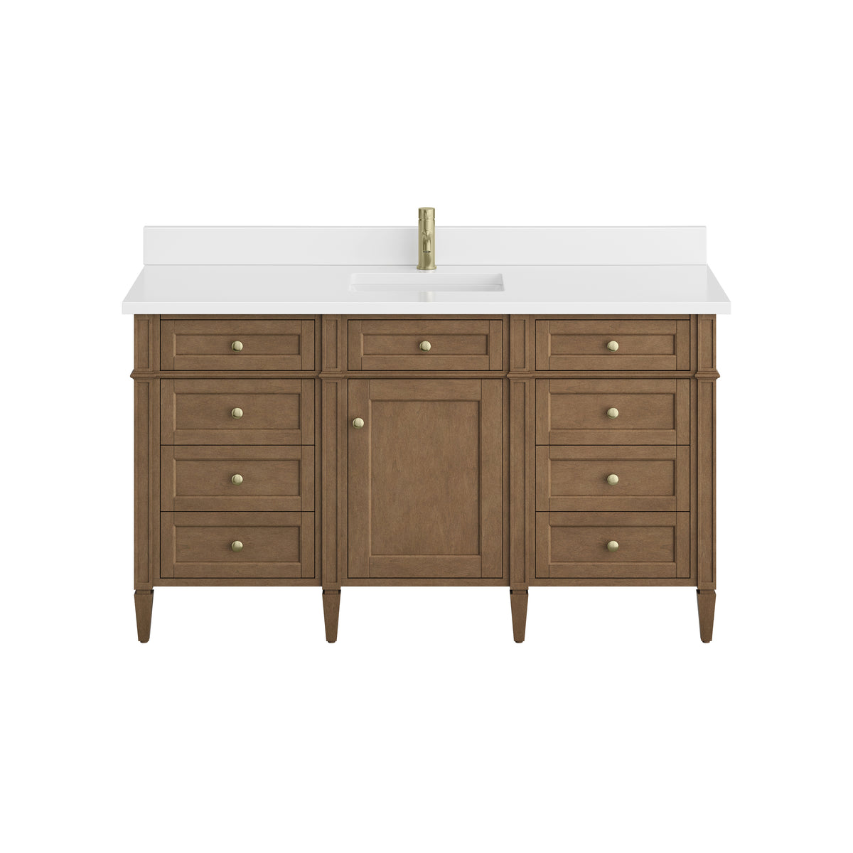 James Martin Vanities Brittany 60" Pecan Single Vanity With Single Hole 3 CM White Zeus Silestone Top and Matching Backsplash