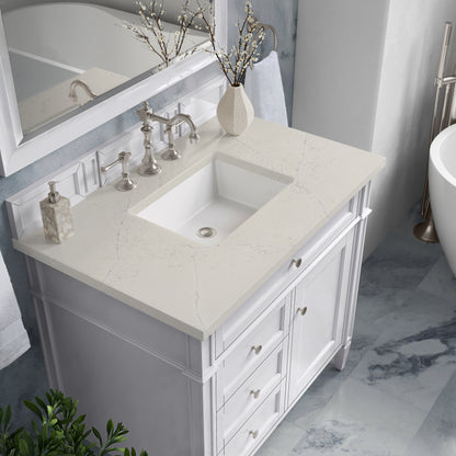 James Martin Vanities Brittany 36" Bright White Single Vanity With 3 CM Siberian Silestone Top