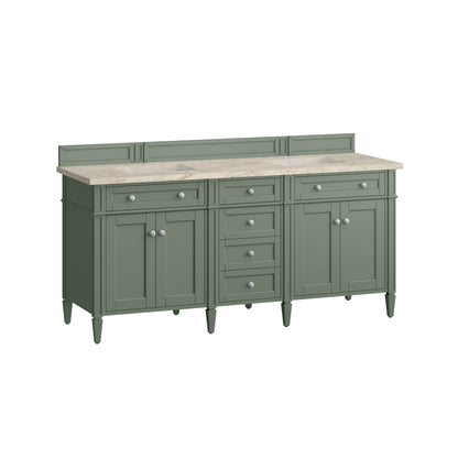 James Martin Vanities Brittany 72" Smokey Celadon Double Vanity With 3 CM Tajnar Eclos Top