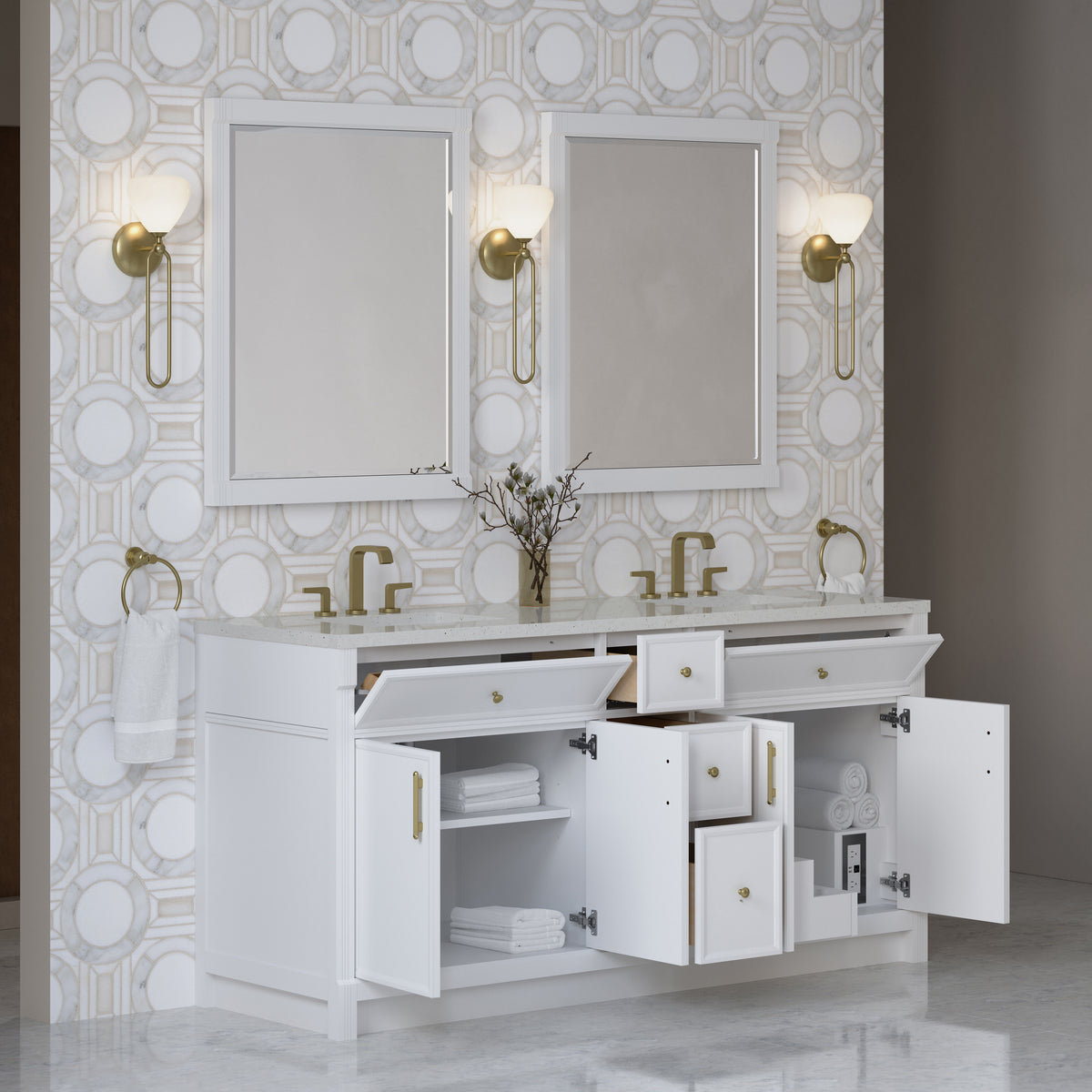 James Martin Vanities Bellshire 72" Bright White Double Vanity With 3 CM Lime Delight Silestone Top