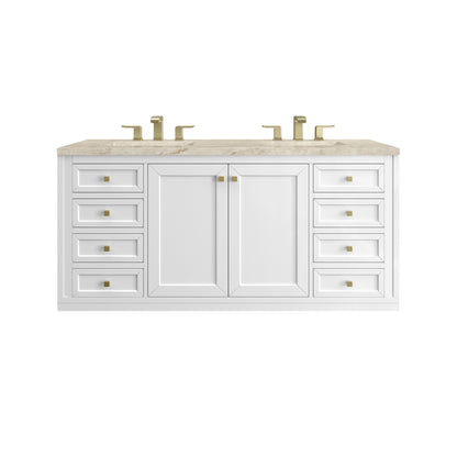James Martin Vanities Chicago 60" Glossy White Double Vanity With 3 CM Tajnar Eclos Top and FreePower Wireless Charger