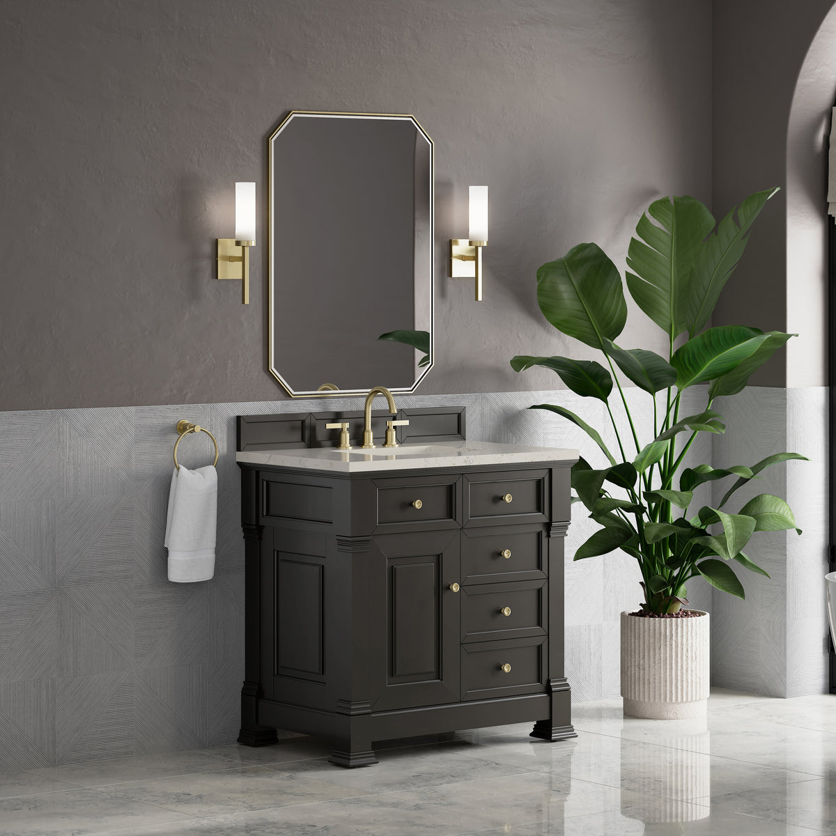 James Martin Vanities Brookfield 36" Black Onyx Single Vanity With 3 CM Siberian Silestone Top