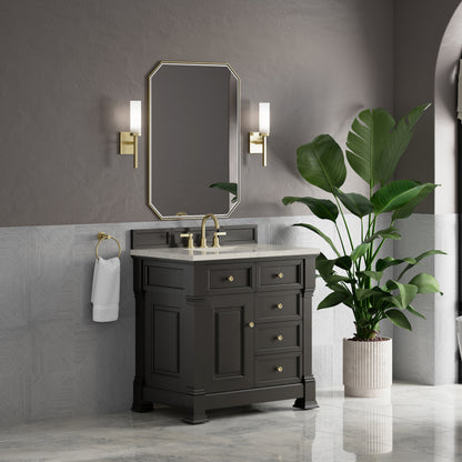 James Martin Vanities Brookfield 36" Black Onyx Single Vanity With 3 CM Siberian Silestone Top