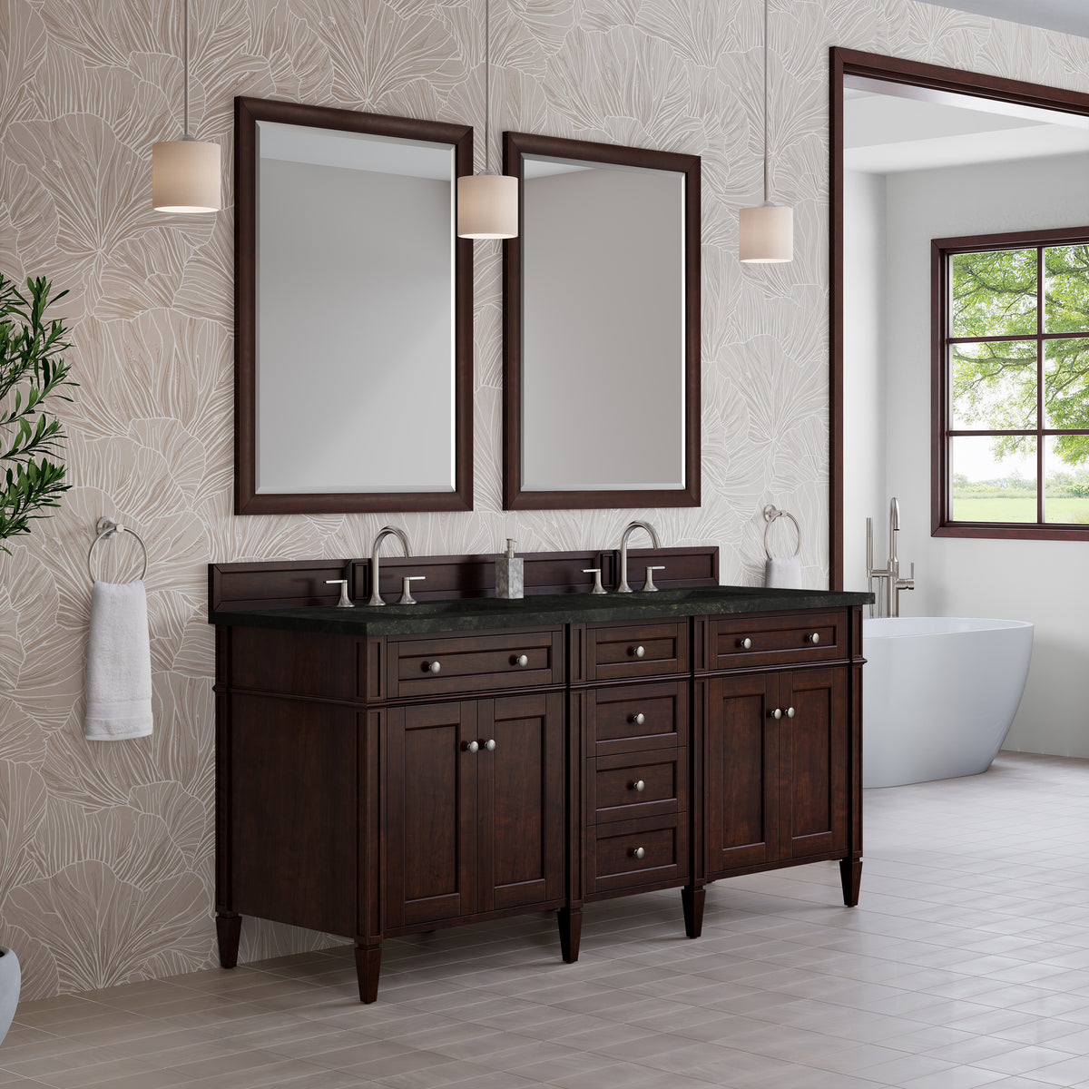 James Martin Vanities Brittany 72" Burnished Mahogany Double Vanity With 3 CM Phantome Eclos Top