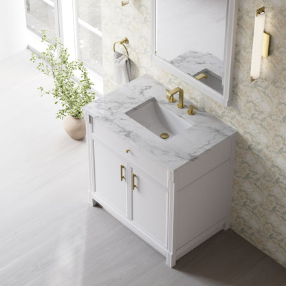James Martin Vanities Bellshire 36" Bright White Single Vanity With 3 CM Carrara Marble Top