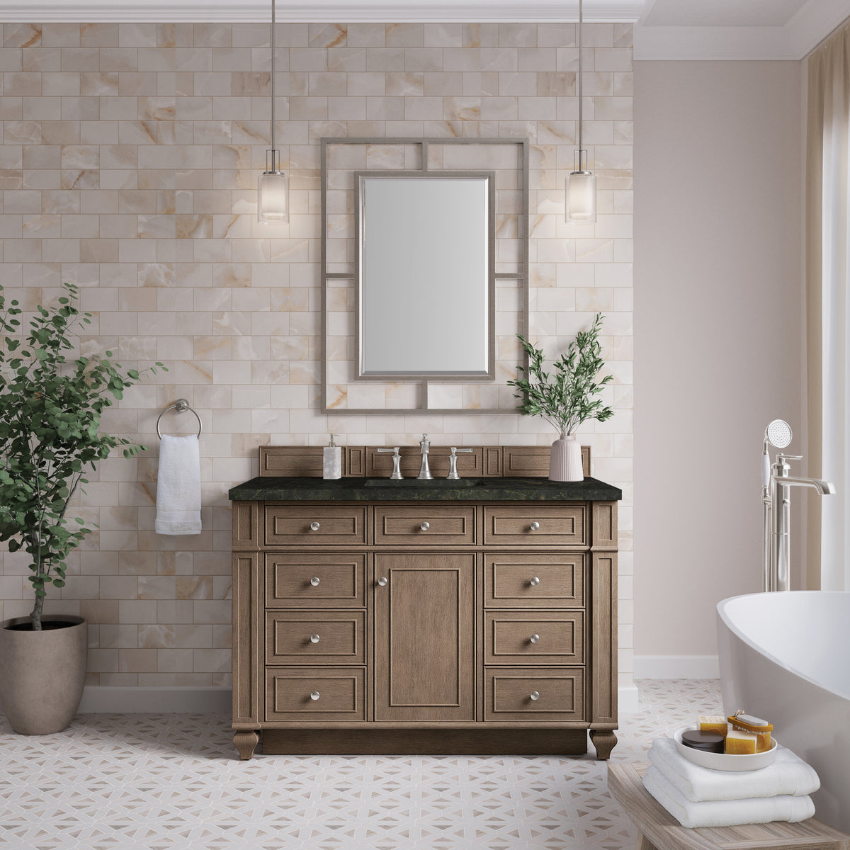 James Martin Vanities Bristol 48" Whitewashed Walnut Single Vanity With 3 CM Phantome Eclos Top