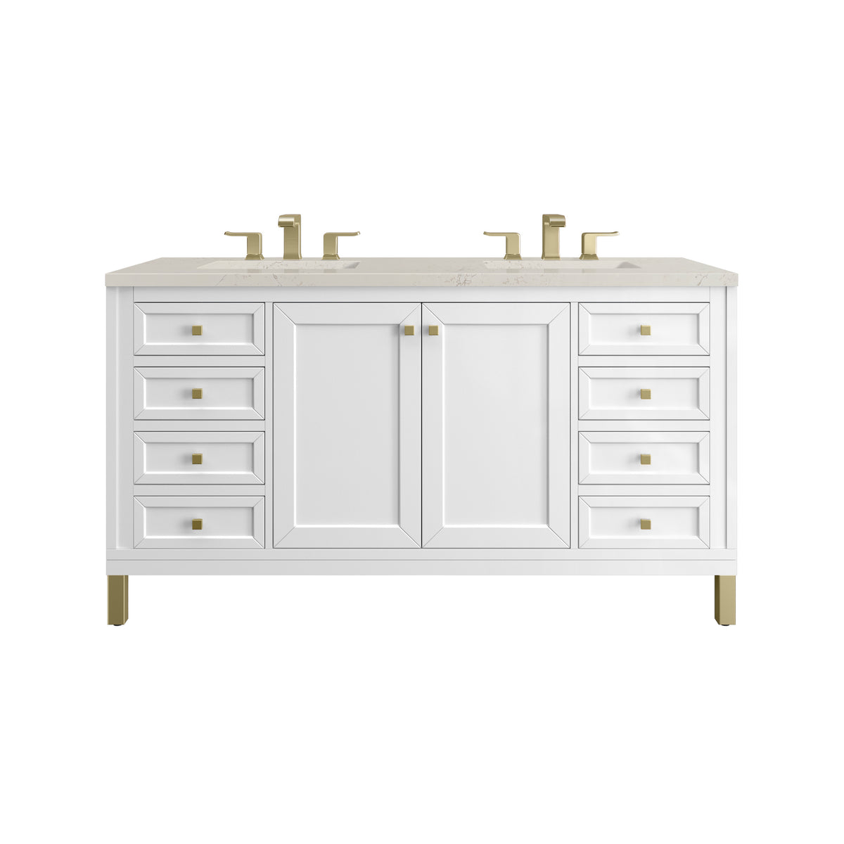James Martin Vanities Chicago 60" Glossy White Double Vanity With 3 CM Siberian Silestone Top and FreePower Wireless Charger