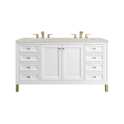 James Martin Vanities Chicago 60" Glossy White Double Vanity With 3 CM Siberian Silestone Top and FreePower Wireless Charger