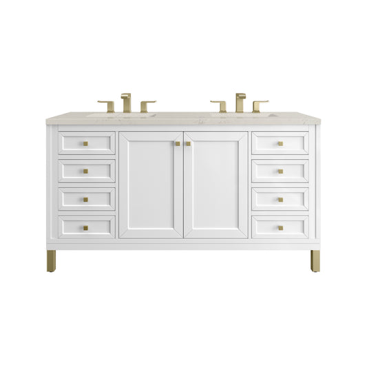 James Martin Vanities Chicago 60" Glossy White Double Vanity With 3 CM Siberian Silestone Top and FreePower Wireless Charger