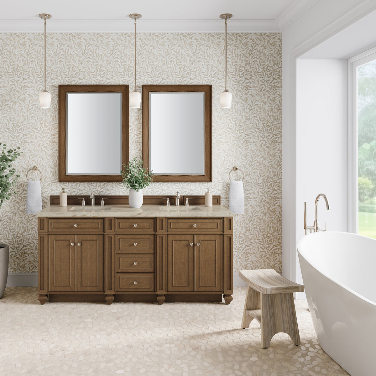 James Martin Vanities Bristol 72" Saddle Brown Double Vanity With 3 CM Tajnar Eclos Top