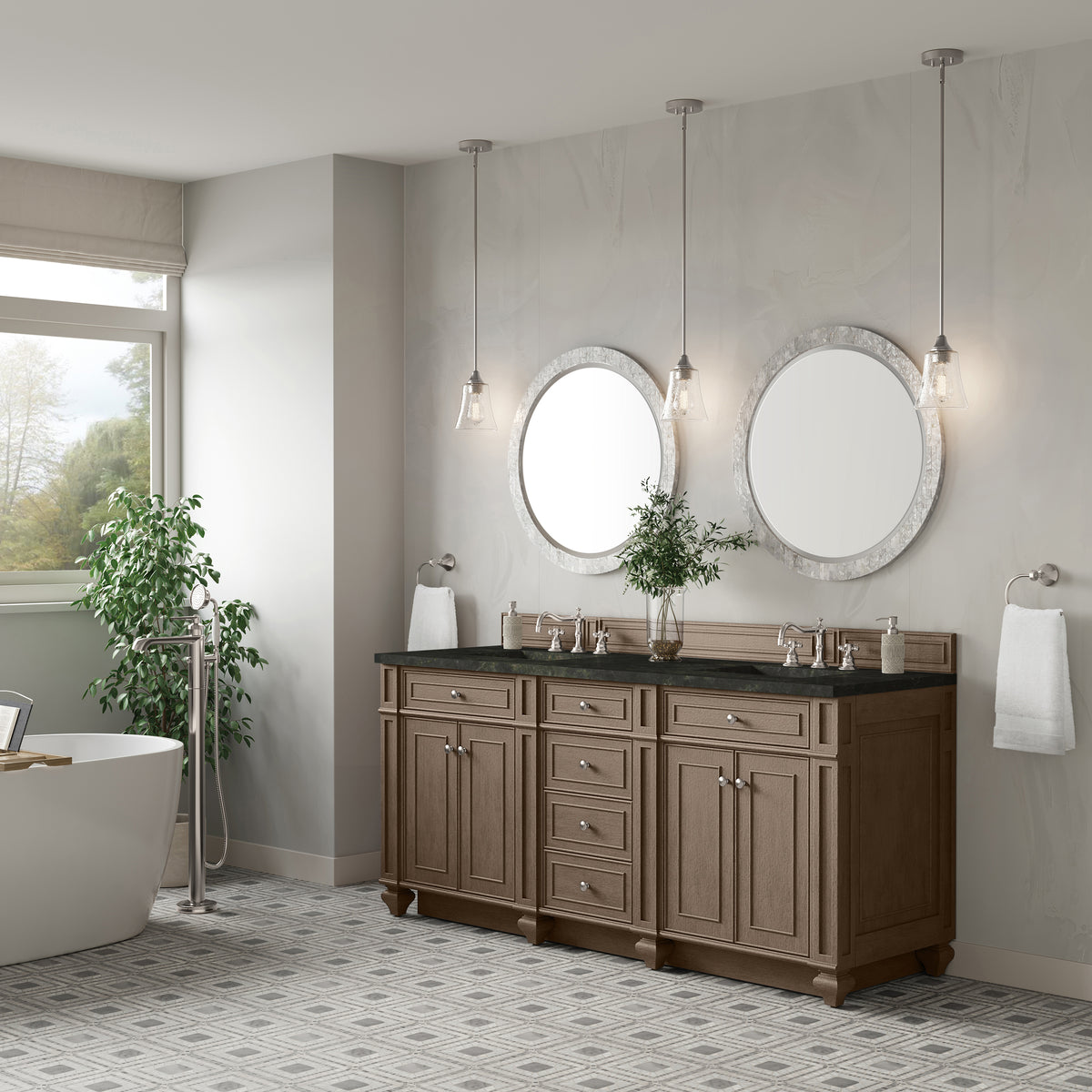 James Martin Vanities Bristol 72" Whitewashed Walnut Double Vanity With 3 CM Phantome Eclos Top