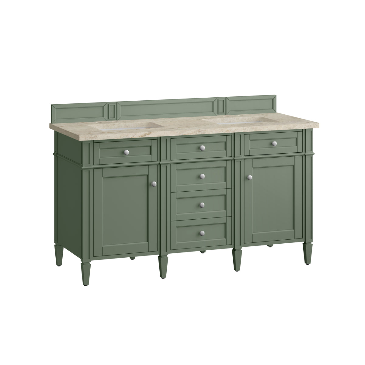 James Martin Vanities Brittany 60" Smokey Celadon Double Vanity With 3 CM Tajnar Eclos Top