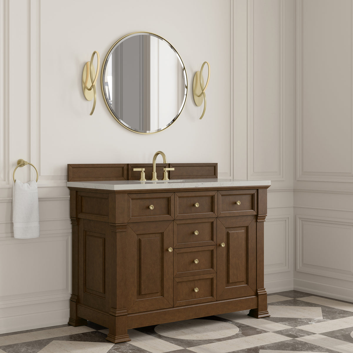James Martin Vanities Brookfield 48" Honey Oak Single Vanity With 3 CM Siberian Silestone Top and FreePower Wireless Charger