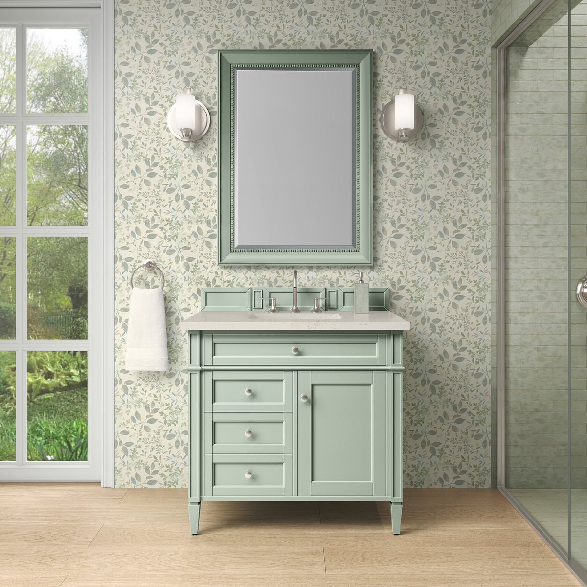 James Martin Vanities Brittany 36" Sage Green Single Vanity With 3 CM Siberian Silestone Top