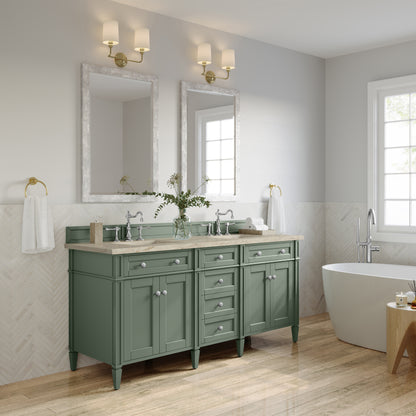James Martin Vanities Brittany 72" Smokey Celadon Double Vanity With 3 CM Tajnar Eclos Top