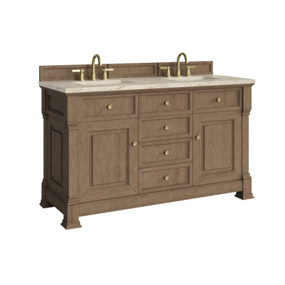 James Martin Vanities Brookfield 60" Pecan Double Vanity With 3 CM Tajnar Eclos Top