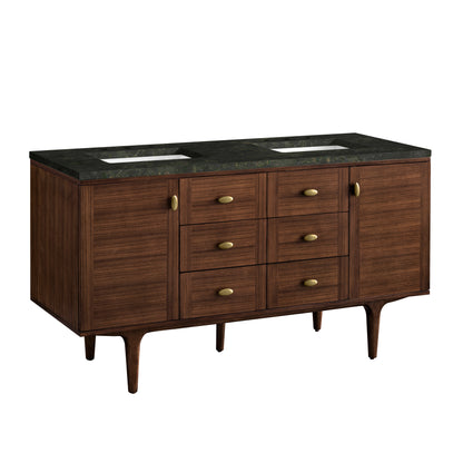James Martin Vanities Amberly 60" Mid-Century Walnut Double Vanity With 3 CM Phantome Eclos Top