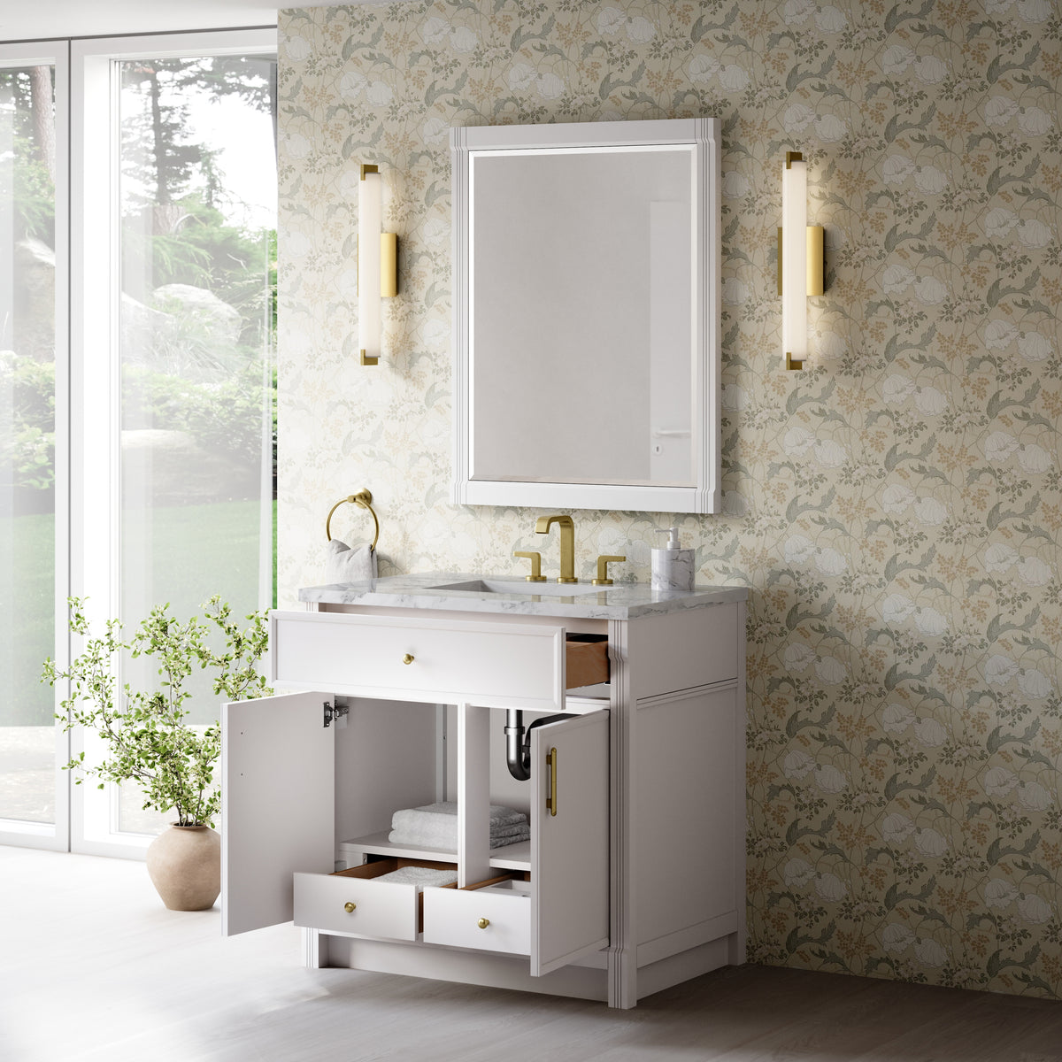 James Martin Vanities Bellshire 36" Bright White Single Vanity With 3 CM Carrara Marble Top