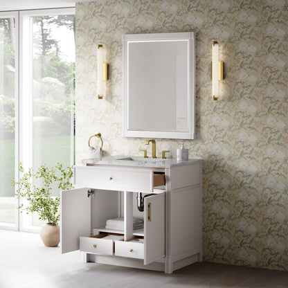 James Martin Vanities Bellshire 36" Bright White Single Vanity With 3 CM Carrara Marble Top