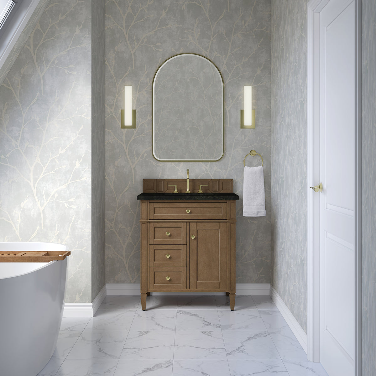 James Martin Vanities Brittany 30" Pecan Single Vanity With 3 CM Phantome Eclos Top