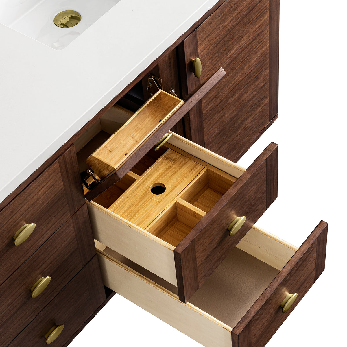 James Martin Vanities Amberly 60" Mid-Century Walnut Double Vanity With 3 CM Phantome Eclos Top
