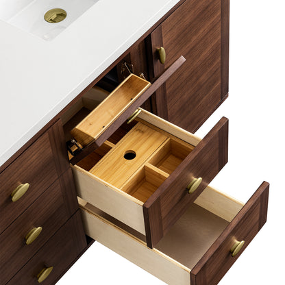James Martin Vanities Amberly 60" Mid-Century Walnut Double Vanity With 3 CM Phantome Eclos Top