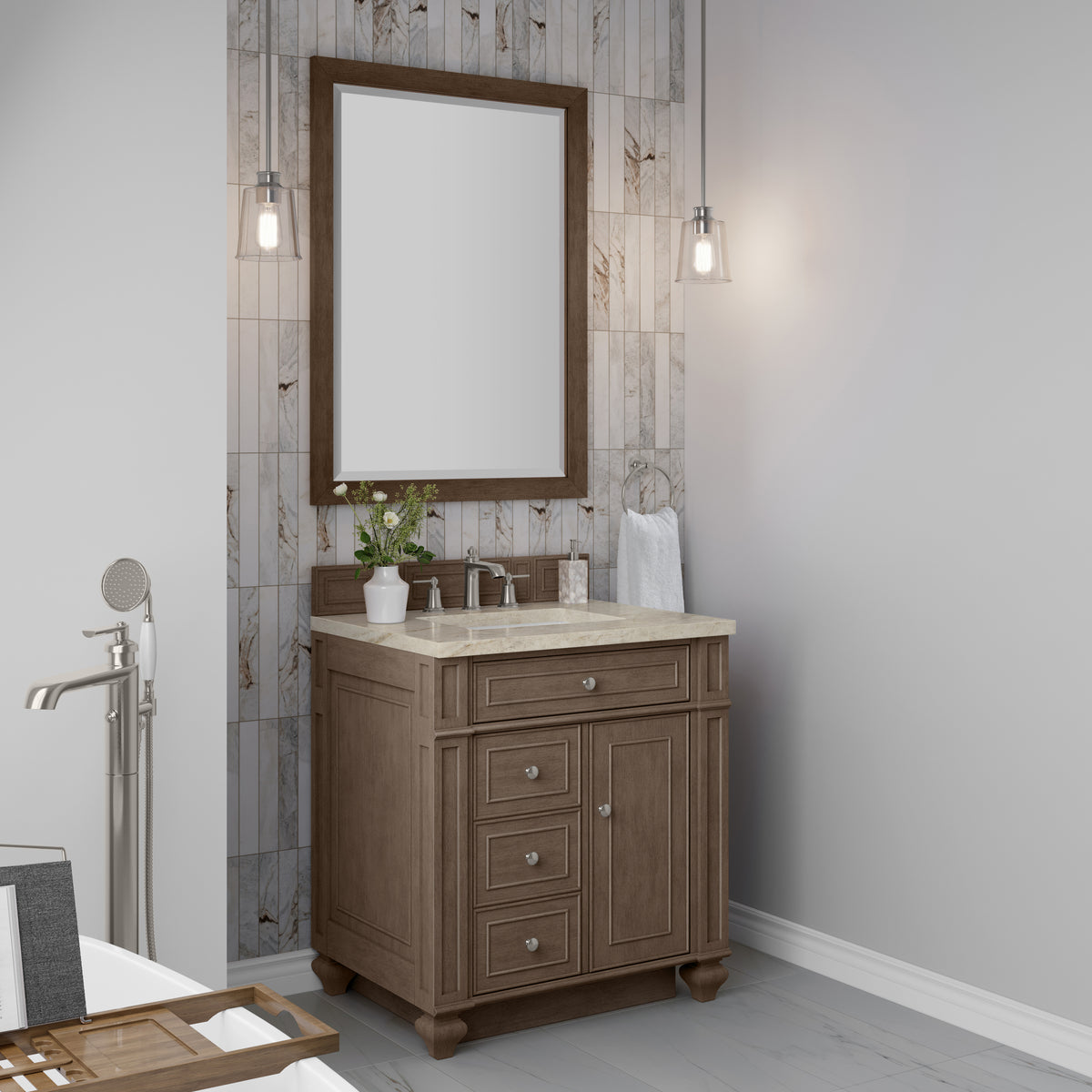 James Martin Vanities Bristol 30" Whitewashed Walnut Single Vanity With 3 CM Tajnar Eclos Top