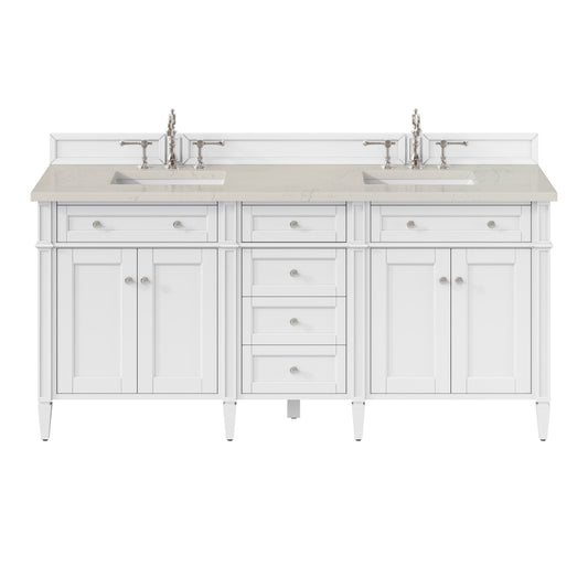 James Martin Vanities Brittany 72" Bright White Double Vanity With 3 CM Siberian Silestone Top and FreePower Wireless Charger